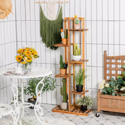 Wood 6 Tier 7 Pots Plant Stand Free-standing with Anti-tipping Device