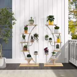 2PCS 8-Tier Metal Plant Stands Half Moon Shape w/Anti-Toppling Device