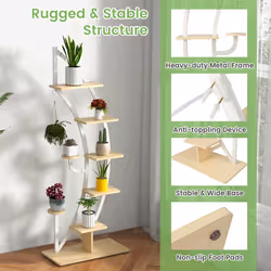 2PCS 8-Tier Metal Plant Stands Half Moon Shape w/Anti-Toppling Device