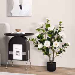 White Artificial Camellia Tree in Cement Pot Free Maintenance