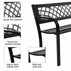 Large Garden Bench Metal Courtyard Bench for 2-3 People Outdoor