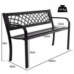 Large Garden Bench Metal Courtyard Bench for 2-3 People Outdoor