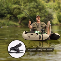 Inflatable Fishing Boat PVC Float Tube W/Pump, Flippers & Paddle (Beige)