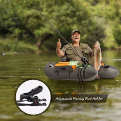 Inflatable Fishing Boat PVC Float Tube W/Pump, Flipper & Paddle (Grey)