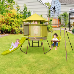 4-in-1 Children's Swing Set Outdoor Playhouse Baby Seat Slide & Ladder