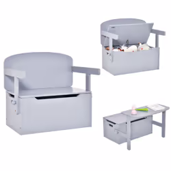 3-in-1 Convertible Activity Bench Table Set W/ Wooden Toy Box Grey