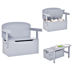 3-in-1 Convertible Activity Bench Table Set W/ Wooden Toy Box Grey
