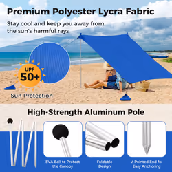 Beach Tent 3M x 3M Outdoor Sunshade Canopy W/ Poles UPF50+ (Blue)