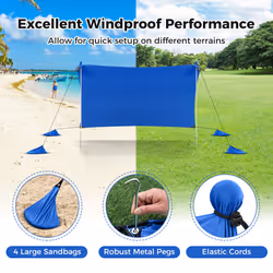 Beach Tent 3M x 3M Outdoor Sunshade Canopy W/ Poles UPF50+ (Blue)
