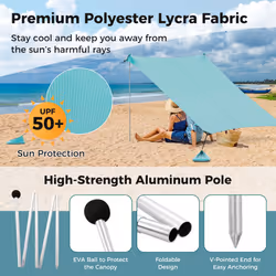 Beach Tent 3M x 3M Outdoor Sunshade Canopy W/ Poles UPF50+ (Green)