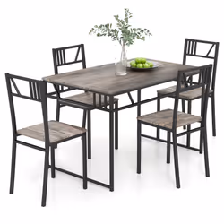 Industrial Dining Table Set of 5 w/ 4 Chairs for Kitchen Dining Room