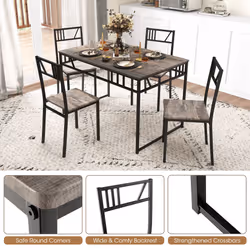 Industrial Dining Table Set of 5 w/ 4 Chairs for Kitchen Dining Room