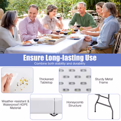 Folding 180 CM Dining Table for Picnic Wedding Camping W/ Handle