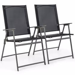 Folding Garden Chairs Set of 2 Metal Frame Dining Chairs w/ Armrests