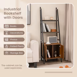 4-Tier Ladder Shelf with Cabinet 160 CM Bookshelf Industrial Bookcase