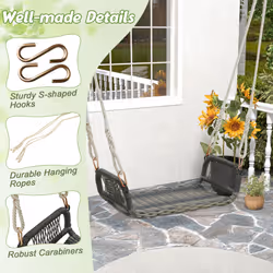 Patio Swing Bench Backless Rattan Woven Patio Wicker w/ Hanging Ropes