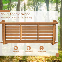Acacia Wood Porch Swing 2-Person Patio Hanging Chair with Slatted Seat