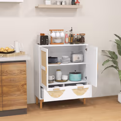 2-Door Sideboard Buffet Cabinet w/ Bamboo Woven Doors
