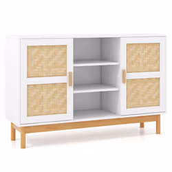 120 CM Sideboard Buffet Cabinet w/ 2 Bamboo Woven Doors