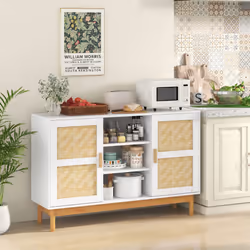 120 CM Sideboard Buffet Cabinet w/ 2 Bamboo Woven Doors