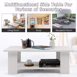2-tier Coffee Table w/ Large Tabletop & 5 Support Legs Modern