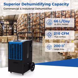 66 L/Day Commercial Dehumidifier w/ 24H Timer & 4 Wheels for Warehouse