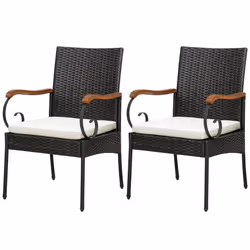 Patio Wicker Chair Set of 2 PE Rattan Chairs w/ Soft Zippered Cushion