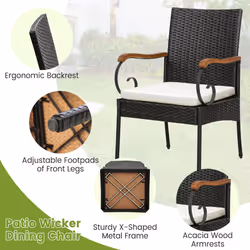 Patio Wicker Chair Set of 2 PE Rattan Chairs w/ Soft Zippered Cushion