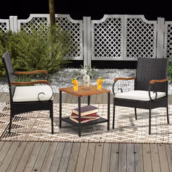 Patio Wicker Chair Set of 2 PE Rattan Chairs w/ Soft Zippered Cushion