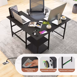 120cm L-Shaped Computer Desk Corner Study Writing Desk w/ Outlets