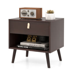 Nightstand with Drawer Mid-Century End Table with Open Storage Shelf