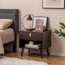 Nightstand with Drawer Mid-Century End Table with Open Storage Shelf