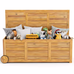 Outdoor Storage Box W/ Wheels Acacia Wooden Patio Storage Deck Box