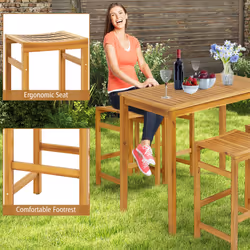 Acacia Wood Bar Stool Set of 2 Bar Chair with Saddle Shaped Seat