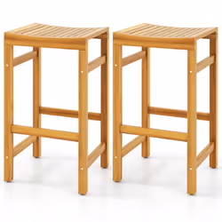 Acacia Wood Bar Stool Set of 2 Bar Chair with Saddle Shaped Seat
