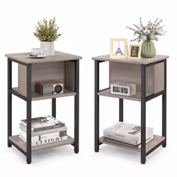 Nightstand 3-Tier End Table w/ Storage Shelf for Small Spaces