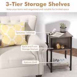 Nightstand 3-Tier End Table w/ Storage Shelf for Small Spaces