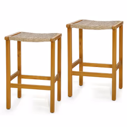 Set of 2 Outdoor Bar Stools Bar Height Chairs w/ Acacia Wood Frame