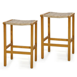 Set of 2 Outdoor Bar Stools Bar Height Chairs w/ Acacia Wood Frame
