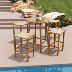 Set of 2 Outdoor Bar Stools Bar Height Chairs w/ Acacia Wood Frame