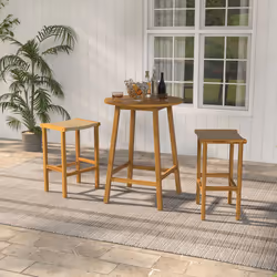 Set of 2 Outdoor Bar Stools Bar Height Chairs w/ Acacia Wood Frame
