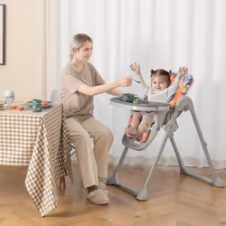 Baby High Chair Folding Dining Chair W/ Adjustable Tray & Wheels Colourful