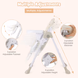 Baby High Chair Folding Dining Chair W/ Adjustable Tray & Wheels Beige