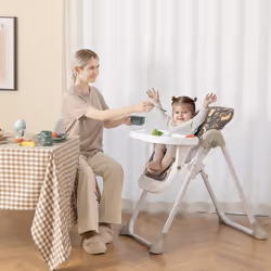 Baby High Chair Folding Dining Chair W/ Adjustable Tray & Wheels Purple