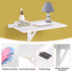 Wall Mounted Folding Table, 80 x 60 cm Drop-Leaf Floating Writing Desk