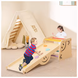 Indoor Kids Climbing Toys Wooden Climber Set w/ Reversible Ramp