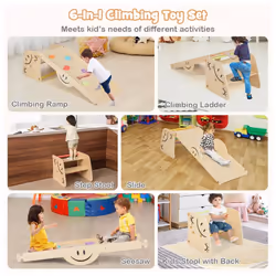 Indoor Kids Climbing Toys Wooden Climber Set w/ Reversible Ramp
