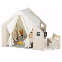 6-in-1 Kids Playhouse Wooden Indoor Play Tent Toddler