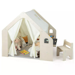 6-in-1 Kids Playhouse Wooden Indoor Play Tent Toddler