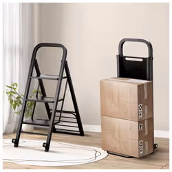 Hand Truck &Ladder Foldable 3-Step Ladder Heavy-duty Utility Cart